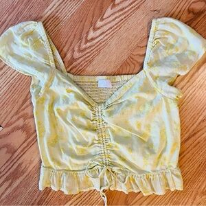 Abound Yellow & Green Dainty Flower Print Cropped Cotton Halter Top SZ Medium